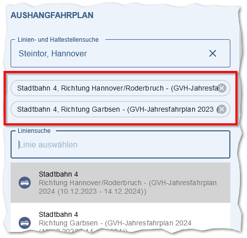 Beispiel Mehrfahrauswahl