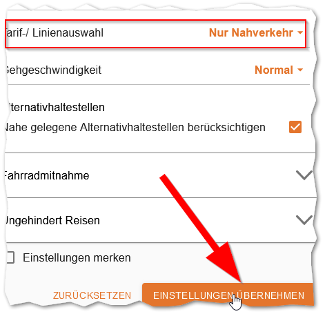 Einstellungen übernehmen-Button Einstellungen übernehmen-Button
